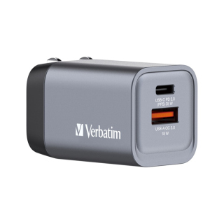 Verbatim Gan Charger 35W Support PD & QC 3.0, Charge 2 Devices, Flame Resistant Material With Multi Plug Included