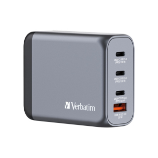 Verbatim Gan Charger 100W Support PD & QC 3.0, Charge 4 Devices, Flame Resistant Material With Multi Plug Included