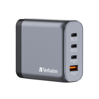 Verbatim Gan Charger 140W Support PD 3.1 & QC 3.0, Charge 4 Devices, Flame Resistant Material With Multi Plug Included