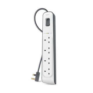 Belkin Surge Master 4-Outlet Surge Protection Strip with Power Cord 2M - White/Grey