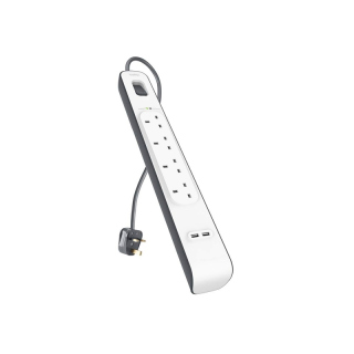 Belkin Surge Protection Strip Extension 4-Way 2-USB Ports 2M White/Grey