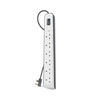 Belkin 6-Outlet Surge Protection Strip with 2M Power Cord -White/Grey
