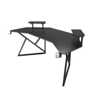 Gamax D2204B Curved Carbon Fiber Gaming Table 180*70*74 cm with Multi Level Shelves & Mousepad - Black
