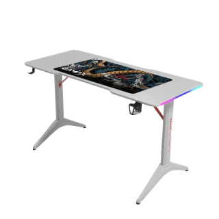 Gamax D2408W RGB Carbon Fiber Gaming Desk 140*60*74 cm With MousePad - White