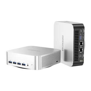 Geekom - A8 Max Mini PC, AMD Ryzen 9 8945HS, Dual 2.5G LAN, 32GB DDR5 Ram, 2TB NVMe Gen4 SSD, Windows 11 Pro - Silver