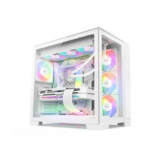 Huntkey Appolo Max ATX Mid Tower Two Panel Front & Left Side Tempered Glass Gaming Case, Dual-Chamber Cooling Layout, Up to 360mm Radiator Support, 7x Pre-Installed RGB Fans - White