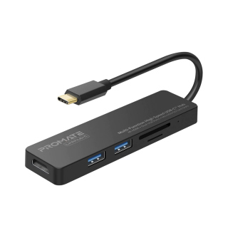 Promate Multi-Function High Speed USB-C Hub 2 USB 3.0 Ports, HDMI Port,MicroSD & SD Card Slot