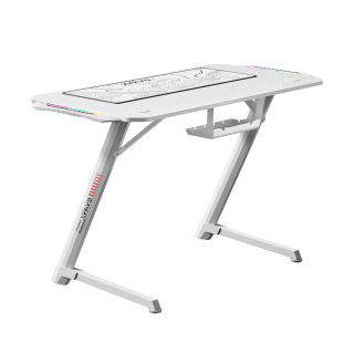 Gamax Carbon Fiber Gaming Table With RGB Light Built From High-Density Steel Headphone Hooks & Cup Holder - White