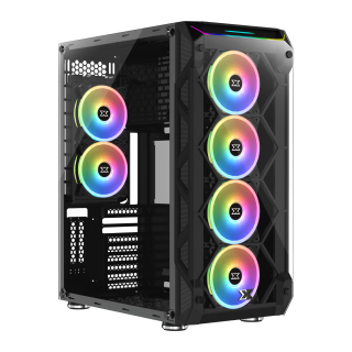 Xigmatek Overtake 3 Side Tempered Glass Panel Case with 6 Rainbow RGB Fans - Black