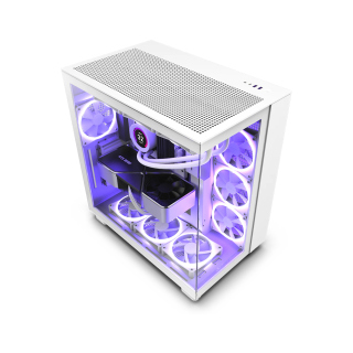 NZXT H9 Flow Dual Chamber Mid Tower Two Panel Front & Left Side Tempered Glass Case with 4 Non RGB Fans - White