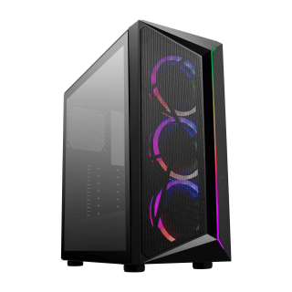 CoolerMaster CMP 510 Mid Tower Steel Plastic Tempered Glass Panel Case with 3 ARGB Fans - Black