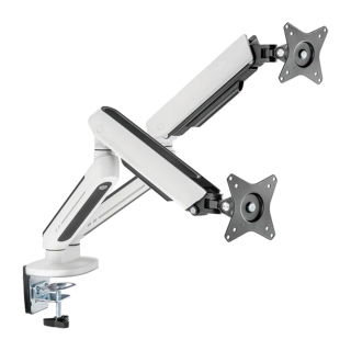 Twisted Minds Dual Monitor Arm - White (17&quot;-32&quot; Flat &amp; Curved Monitors) With RGB Lighting
