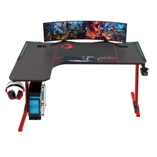 Gameon Phantom XL-L Series  L-Shaped Gaming Desk with Cup Holder Headset Hook & Qi Wireless Charger & USB Hub - Black