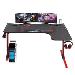 Gameon Phantom XL-R Series  L-Shaped Gaming Desk with Cup Holder Headset Hook & Qi Wireless Charger & USB Hub - Black