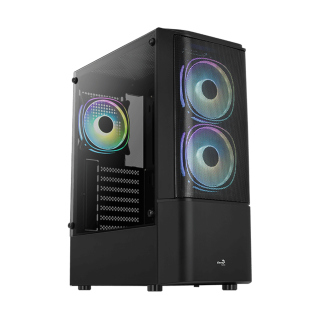 AeroCool Quantum Mesh Front Panel Tempered Glass Side Panel Mid-Tower Case with 3 FRGB Fans - Black