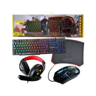 Aoas Gaming Mouse, Keyboard, Headset & Mouse Pad 4-in-1 Gaming Combo Set - Black 
