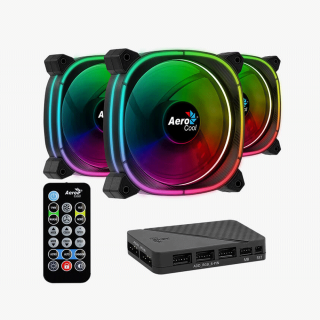 Aerocool Astro 12 Pro RGB  Triple Fan Kit with Controllers - Black