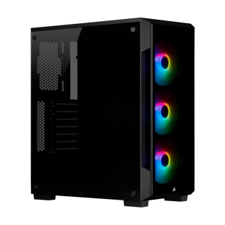 Corsair iCUE 220T RGB Mid-Tower Steel Plastic Side Tempered Glass Panel Case With 3 RGB Fans - Black