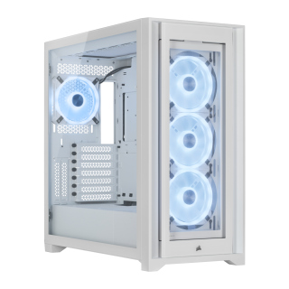 Corsair iCUE 5000X RGB Mid Tower 3 Side Tempered Glass Panel Case With 4 RGB Fans - White 