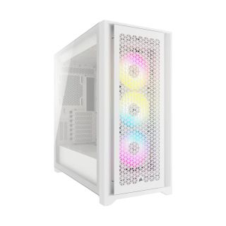 Corsair iCUE 5000D Airflow Mid Tower Steel Plastic Side Tempered Glass Panel Case with 3 RGB Fan - White