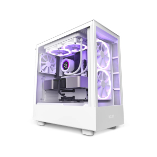 NZXT H5 Elite Premium Compact Mid Tower Two Panel Front & Left Side Tempered Glass Case with 3 RGB Fans - White