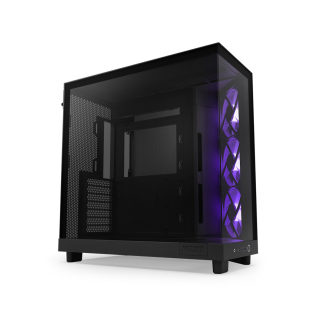 NZXT H6 Flow Compact Dual-Chamber ATX Mid Tower Two Panel Front & Left Side Tempered Glass Case with 3 RGB Fans - Black