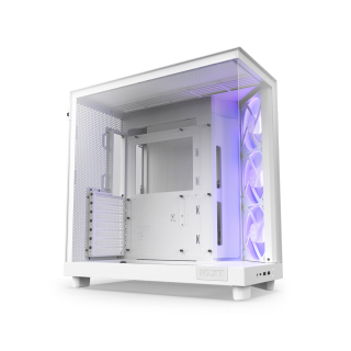 NZXT H6 Flow Compact Dual-Chamber ATX Mid Tower Two Panel Front & Left Side Tempered Glass Case with 3 RGB Fans - White