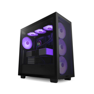 NZXT H7 Flow ATX Mid Tower SGCC Steel Tempered Glass Side Panel Case with 4 Fans - Black