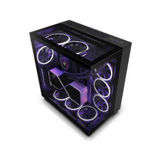 NZXT H9 Elite Premium Dual Chamber Mid Tower Three Panel Front/Top &amp; Left Side Tempered Glass Case With 4 RGB Fans - Black
