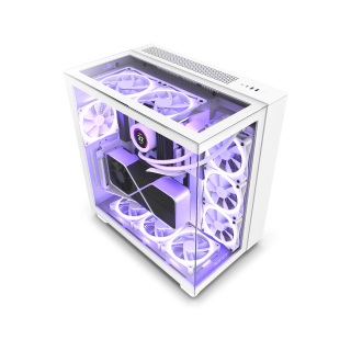 NZXT H9 Elite Premium Dual Chamber Mid Tower Three Panel Front/Top &amp; Left Side Tempered Glass Case With 4 RGB Fans - White