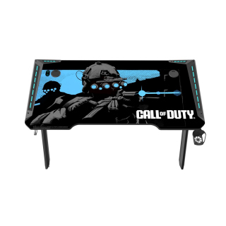 Call Of Duty (COD) x GAMEON Hawksbill Series RGB Flowing Light Gaming Desk with Mouse pad, Headphone Hook & Cup Holder - Black/Blue