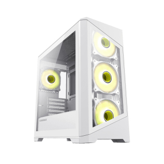 GameMax Destroyer TGW Micro ATX Tower Tempered Glass Side Panel Case with 4 ARGB Fans  - White