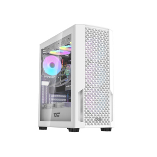 DarkFlash DF2100 ATX Mid Tower Tempered Glass Side Panel Case With 4 ARGB Fans - White