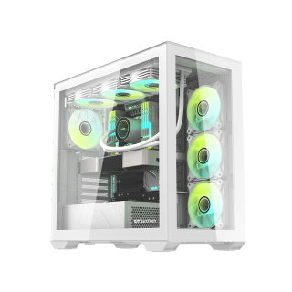 DarkFlash DLX4000 Mid Tower Fornt & Left Side Tempered Glass Side Panel Case - White (No Fans Included)
