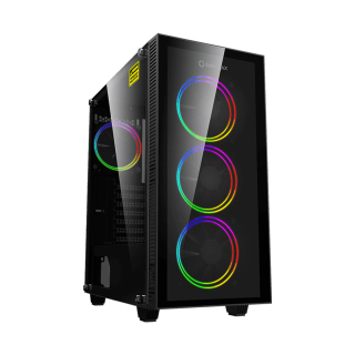 GameMax Draco XD Mid Tower Fornt Panel Tempered Glass Side Panel Case with 4 ARGB Dual Ring Fans - Black