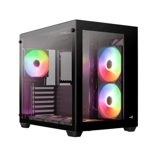 AeroCool Dryft V2 Mid Tower Full Tempered Glass Front & Side Panel Case with 6 RGB Fans - Black