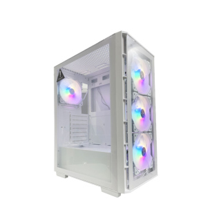 Xigmatek Elite One Arctic Mid Tower Front Side &amp; Left Side Tempered Glass Panel Case with 4 ARGB Fans - White