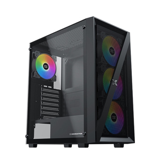 Xigmatek Blade ATX Mesh Grill Front Side & Left Side Tempered Glass Panel Case with 4 Rainbow RGB Fans - Black
