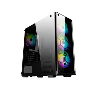 Xigmatek VENOM X Mid-Tower Two Panel Front and Left Side Tempered Glass Case with 4 Rainbow RGB Fans - Black