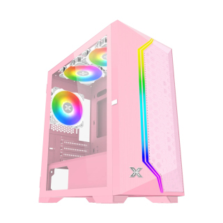 Xigmatek Gemini II Queen Left Side Tempered Glass Panel Case with 3 Rainbow RGB Fans - Pink