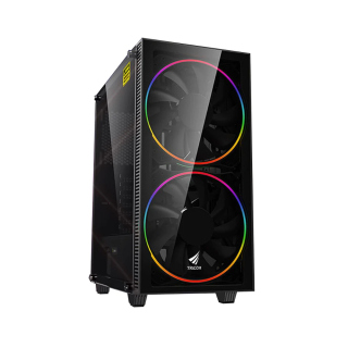 Trizon F10 Side Tempered Glass Panel Case with 3 RGB Fans - Black