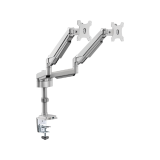 Gadgetson Pole-Mounted Gas Spring Aluminum Dual Monitor Arm - Silver Stand And Mount For Gaming And Office Use (17" - 32") With USB Port  