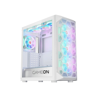 GameOn Emperor Arctic I Series Mid Tower Tempered Glass Side Panel Case with 7 ARGB Fans - White