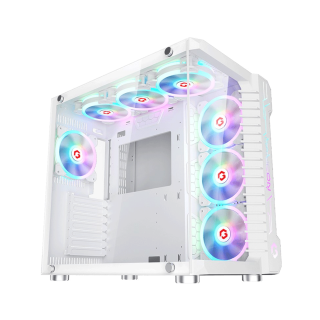 GameOn Emperor Arctic III Series Mid Tower Two Panel Front & Left Side Tempered Glass Case with 7 ARGB Fans - White