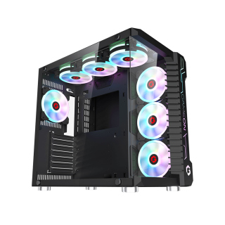 GameOn Emperor Arctic III Series Mid Tower Two Panel Front & Left Side Tempered Glass Case with 7 ARGB Fans - Black