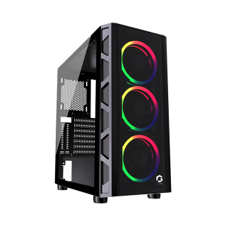 GameOn Trident II Mid Tower Fornt Panel Tempered Glass Side Panel Case With 3 RGB Fans - Black