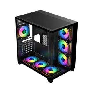 Sharx Profin Mid Tower Two Panel Front & Left Side Tempered Glass Case with 7 RGB Fans - Black