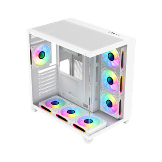 Sharx Profin Mid Tower Two Panel Front & Left Side Tempered Glass Case with 7 RGB Fans - White