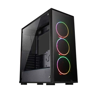 Trizon L12 Side Tempered Glass Panel Case with 3 RGB Fans - Black
