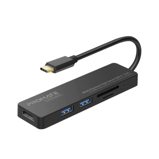 Promate Multi-Function High Speed USB-C Hub 2 USB 3.0 Ports, HDMI Port,MicroSD & SD Card Slot 
